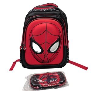 Spiderman 3D Molded Backpack and Pencil Case Set Red Black Kid School Bag